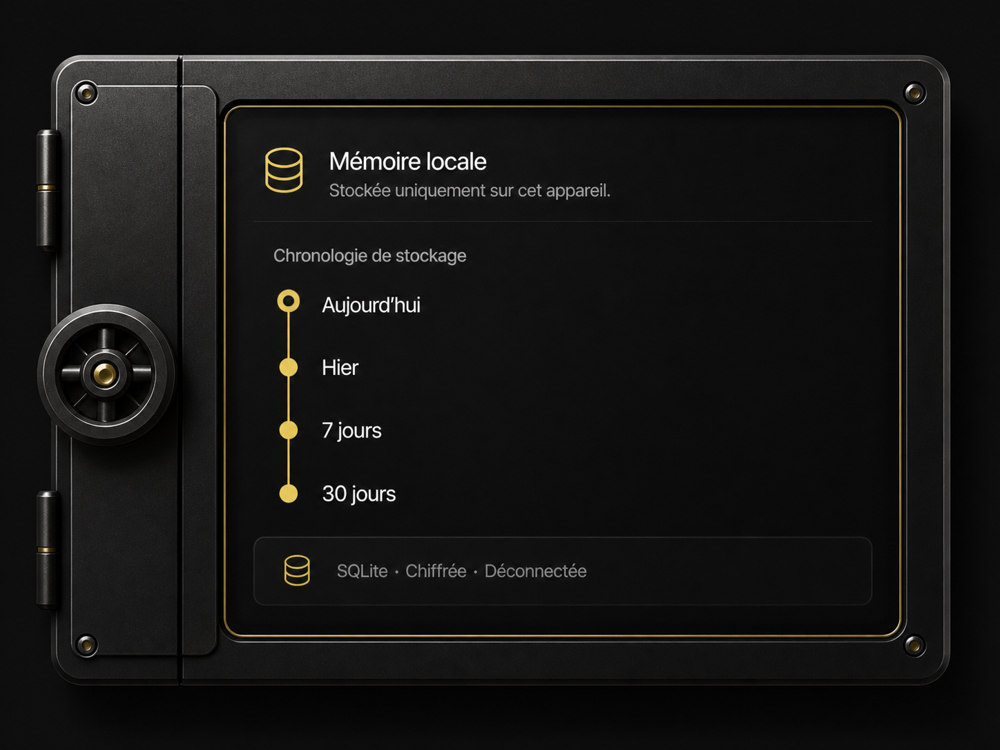 Coffre local Tramya contenant une mémoire SQLite stockée sur l’appareil